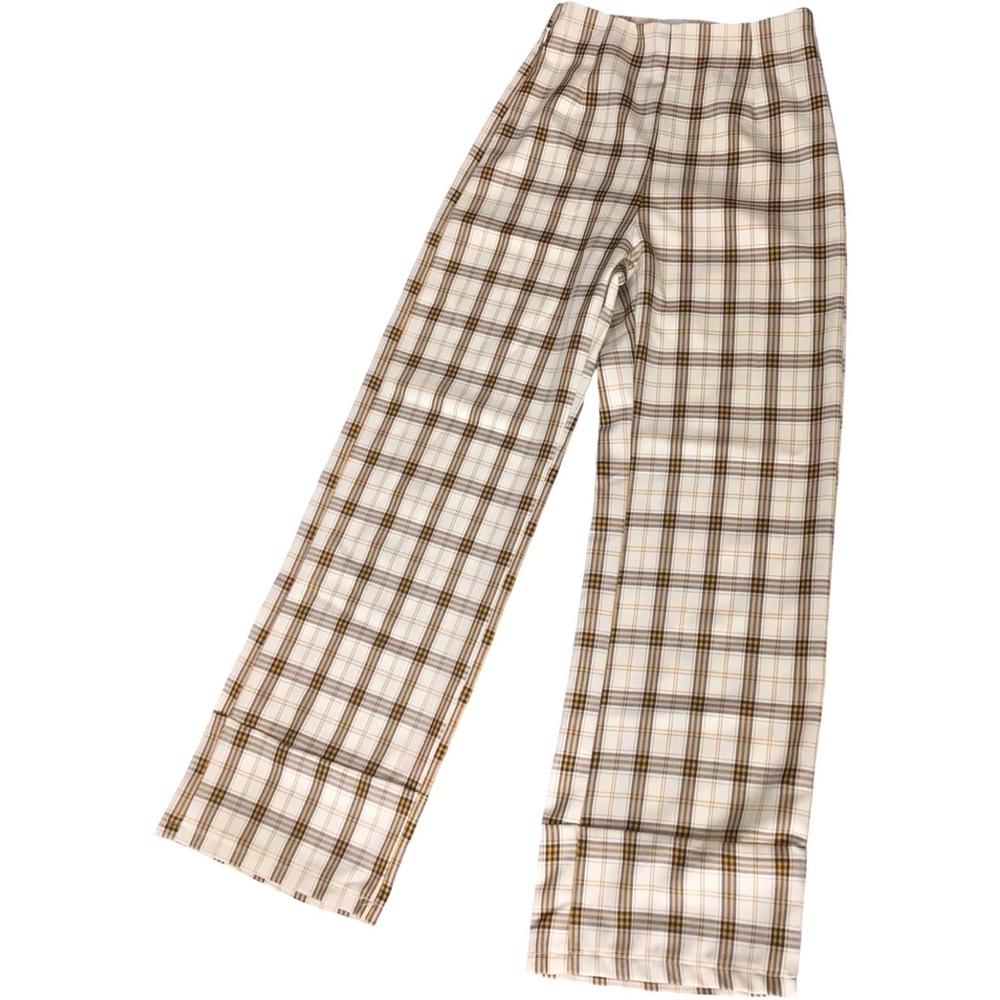 Princess Polly Plaid‎ Flare Pants in Brown and Cream